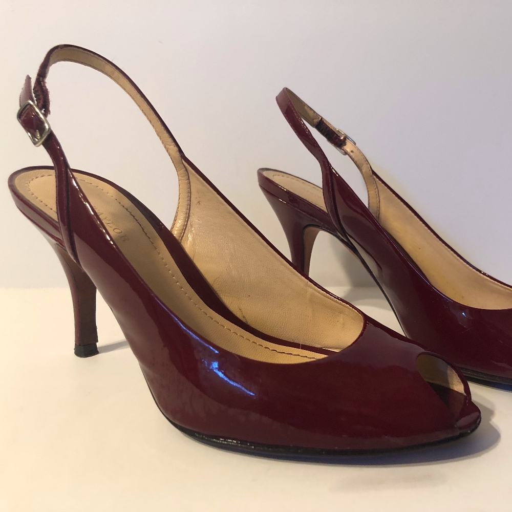 Red Patent Slingback Open Toe Shoe